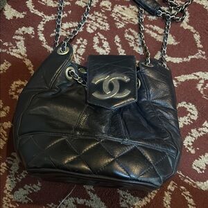 Black Leather Quilted Shoulder Bag